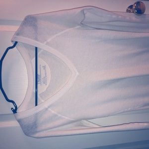 White long sleeve V neck shirt